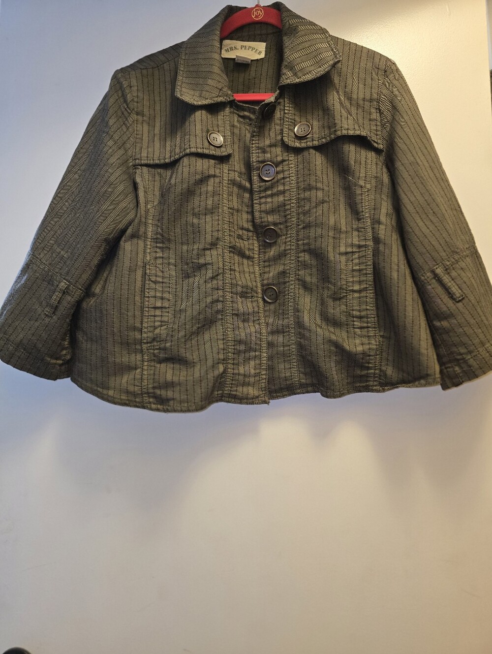 Olive Green Pinstripe Button-Front Blazer Jacket